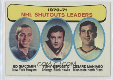 1971-72 Topps - [Base] #5 - 1970-71 NHL Shutouts Leaders (Ed Giacomin, Tony Esposito, Cesare Maniago)