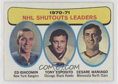 1971-72 Topps - [Base] #5 - 1970-71 NHL Shutouts Leaders (Ed Giacomin, Tony Esposito, Cesare Maniago)