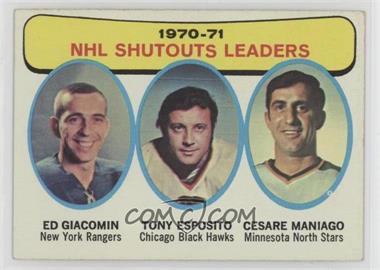 1971-72 Topps - [Base] #5 - 1970-71 NHL Shutouts Leaders (Ed Giacomin, Tony Esposito, Cesare Maniago)