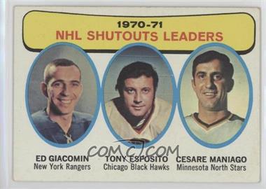 1971-72 Topps - [Base] #5 - 1970-71 NHL Shutouts Leaders (Ed Giacomin, Tony Esposito, Cesare Maniago)