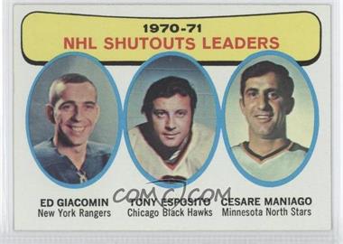 1971-72 Topps - [Base] #5 - 1970-71 NHL Shutouts Leaders (Ed Giacomin, Tony Esposito, Cesare Maniago)