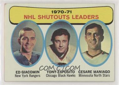 1971-72 Topps - [Base] #5 - 1970-71 NHL Shutouts Leaders (Ed Giacomin, Tony Esposito, Cesare Maniago)