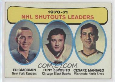 1971-72 Topps - [Base] #5 - 1970-71 NHL Shutouts Leaders (Ed Giacomin, Tony Esposito, Cesare Maniago)