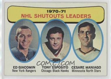 1971-72 Topps - [Base] #5 - 1970-71 NHL Shutouts Leaders (Ed Giacomin, Tony Esposito, Cesare Maniago)