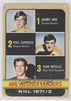 Phil Esposito, Jean Ratelle, Bobby Orr [Poor to Fair]