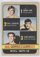 Phil Esposito, Jean Ratelle, Bobby Orr [Good to VG‑EX]