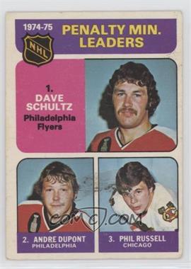 1975-76 O-Pee-Chee - [Base] #211 - Dave Schultz, Andre Dupont, Phil Russell [Good to VG‑EX]