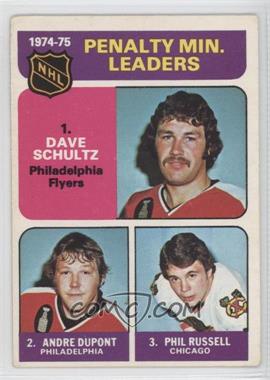 1975-76 O-Pee-Chee - [Base] #211 - Dave Schultz, Andre Dupont, Phil Russell [Good to VG‑EX]