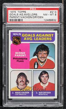 1975-76 Topps - [Base] #213 - League Leaders - Bernie Parent, Rogie Vachon, Ken Dryden [PSA 8 NM‑MT]