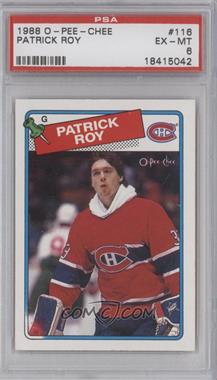 1988-89 O-Pee-Chee - [Base] #116.1 - Patrick Roy (Blue/Red Blocker) [PSA 6 EX‑MT]