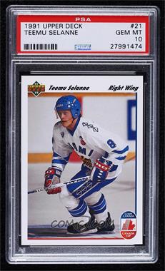 1991-92 Upper Deck - [Base] #21 - Teemu Selanne [PSA 10 GEM MT]