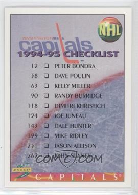 1994-95 Score - [Base] #275 - Checklist -  Washington Capitals Team, Winnipeg Jets Team