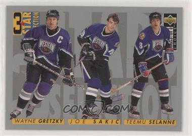 1996-97 Upper Deck Collector's Choice - [Base] #336 - 3 Star Selection - Wayne Gretzky, Joe Sakic, Teemu Selanne [EX to NM]