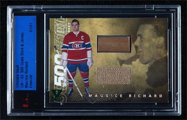 2001-02 In the Game Ultimate Memorabilia 2nd Edition - 500 Goal Scorers Stick and Jersey - ITG Vault Emerald #_MARI - Maurice Richard /1 [Uncirculated]