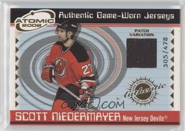 2001-02 Pacific Atomic - Game-Worn Jerseys - Patch #37 - Scott Niedermayer /478