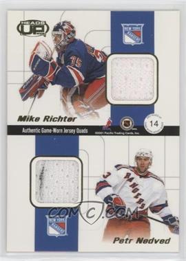 2001-02 Pacific Heads Up - Game-Worn Jersey Quads #14 - Theoren Fleury, Brian Leetch, Mike Richter, Petr Nedved