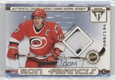 2001-02 Pacific Private Stock Titanium - Authentic Double-Sided Game-Worn Jersey - Patch Variation #45 - Ron Francis, Jeff O'Neill /194
