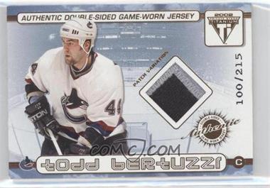 2001-02 Pacific Private Stock Titanium - Authentic Double-Sided Game-Worn Jersey - Patch Variation #55 - Todd Bertuzzi, Brendan Morrison /215
