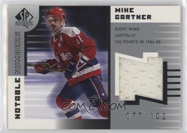 2001-02 SP Authentic - Notable Numbers #NN-MG - Mike Gartner /102