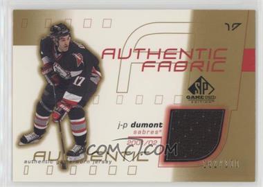 2001-02 SP Game Used Edition - Authentic Fabric - Gold #AF-JD - J-P Dumont /300