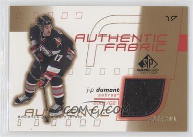 2001-02 SP Game Used Edition - Authentic Fabric - Gold #AF-JD - J-P Dumont /300