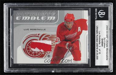 2002-03 In the Game Be A Player Ultimate Memorabilia 3rd Edition - Ultimate Emblem - Silver #_LURO - Luc Robitaille /10 [BGS Encased]