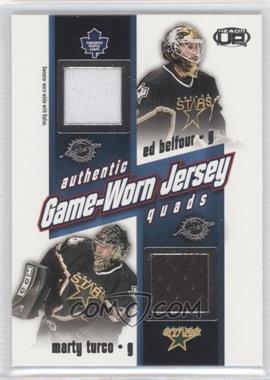 2002-03 Pacific Heads Up - Game-Worn Jersey Quads #11 - Ed Belfour, Marty Turco, Pierre Turgeon, Mike Modano