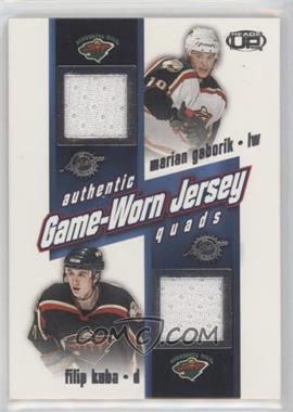 2002-03 Pacific Heads Up - Game-Worn Jersey Quads #14 - Marian Gaborik, Filip Kuba, Jamie McLennan, Manny Fernandez