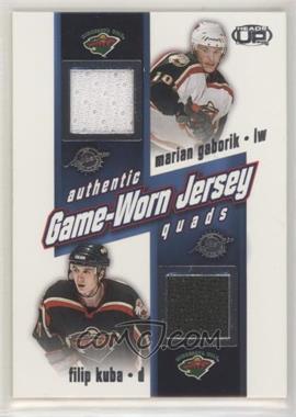 2002-03 Pacific Heads Up - Game-Worn Jersey Quads #14 - Marian Gaborik, Filip Kuba, Jamie McLennan, Manny Fernandez