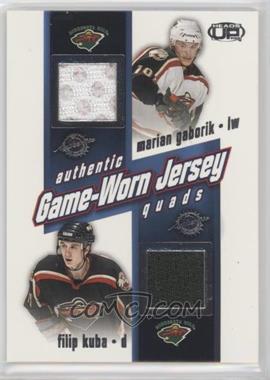 2002-03 Pacific Heads Up - Game-Worn Jersey Quads #14 - Marian Gaborik, Filip Kuba, Jamie McLennan, Manny Fernandez