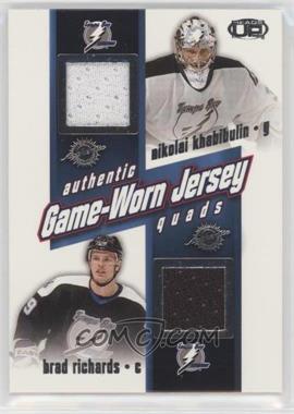 2002-03 Pacific Heads Up - Game-Worn Jersey Quads #25 - Nikolai Khabibulin, Brad Richards, Valeri Bure, Roberto Luongo