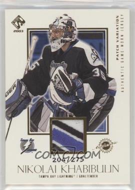 2002-03 Pacific Private Stock Reserve - [Base] - Game-Worn Jerseys Patches #143 - Nikolai Khabibulin /275 [EX to NM]
