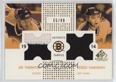 2002-03 SP Game Used - Authentic Fabrics Combos - Gold #CF-TS - Joe Thornton, Sergei Samsonov /99