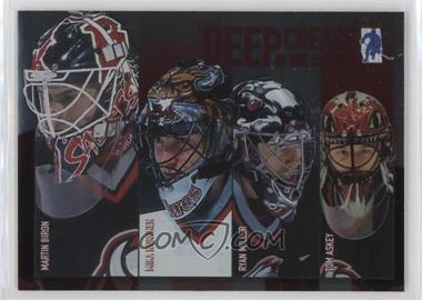 2003-04 In the Game Be A Player Memorabilia - Deep in the Crease #DC-13 - Martin Biron, Mika Noronen, Ryan Miller, Tom Askey [EX to NM]
