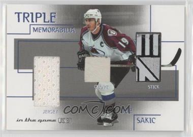 2003-04 In the Game-Used Signature Series - Triple Memorabilia - Silver #TM-25 - Joe Sakic /35