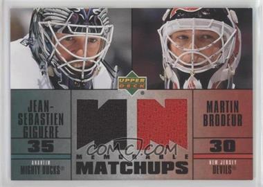 2003-04 Upper Deck - Memorable Matchups Jerseys #MMGB - Jean-Sebastien Giguere, Martin Brodeur