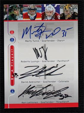 2005-06 Upper Deck Be a Player - SP Signatures Quads #TLAL - Marty Turco, Roberto Luongo, David Aebischer, Kari Lehtonen