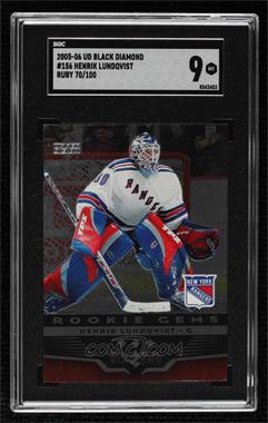 2005-06 Upper Deck Black Diamond - [Base] - Ruby #156 - Rookie Gems - Henrik Lundqvist /100 [SGC 9 MINT]