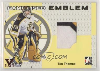 2006-07 In the Game Heroes and Prospects - Game-Used - Emblems ITG Vault Ruby #GUE-35 - Tim Thomas /1