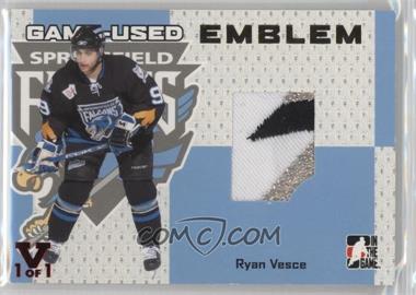 2006-07 In the Game Heroes and Prospects - Game-Used - Emblems ITG Vault Ruby #GUE-54 - Ryan Vesce /1