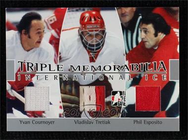 2006-07 In the Game-Used International Ice Signature Series - Triple Memorabilia - Silver #TM-02 - Yvan Cournoyer, Vladislav Tretiak, Phil Esposito /9