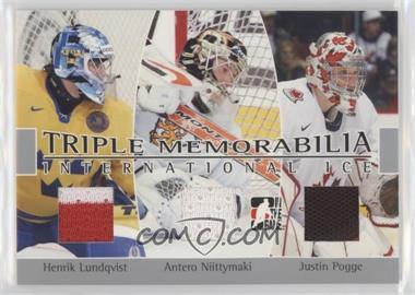 2006-07 In the Game-Used International Ice Signature Series - Triple Memorabilia - Silver #TM-08 - Henrik Lundqvist, Antero Niittymaki, Justin Pogge /9