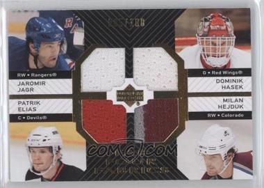 2007-08 Upper Deck - Fab Four Fabrics #FF-JHHE - Jaromir Jagr, Dominik Hasek, Patrik Elias, Milan Hejduk /100