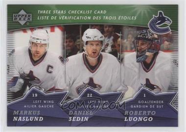 2007-08 Upper Deck McDonald's - Three Stars Checklists #CL6 - Markus Naslund, Daniel Sedin, Roberto Luongo