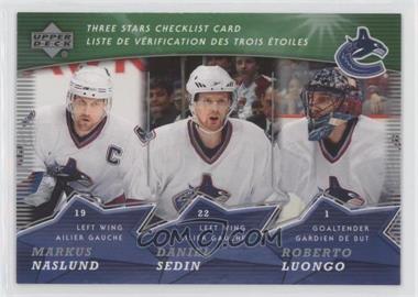 2007-08 Upper Deck McDonald's - Three Stars Checklists #CL6 - Markus Naslund, Daniel Sedin, Roberto Luongo