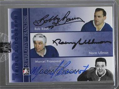 2008-09 In the Game Superlative Franchise - Triple Autograph - Blue #TA-BUP - Bob Baun, Norm Ullman, Marcel Pronovost [Uncirculated]