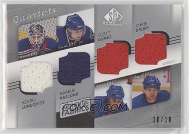 2008-09 SP Game Used Edition - Authentic Fabrics Quartets #AF4-GNDL - Henrik Lundqvist, Markus Naslund, Scott Gomez, Chris Drury /10