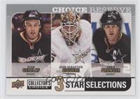 Ryan Getzlaf, Jean-Sebastien Giguere, Chris Pronger