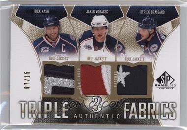 2009-10 SP Game Used Edition - Authentic Fabrics Triple - Gold Patch #AF3-NBV - Rick Nash, Jakub Voracek, Derick Brassard /15