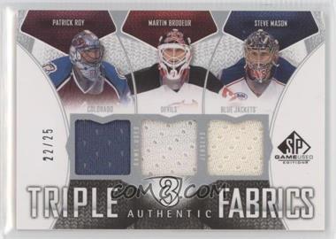 2009-10 SP Game Used Edition - Authentic Fabrics Triple #AF3-RBM - Patrick Roy, Martin Brodeur, Steve Mason /25